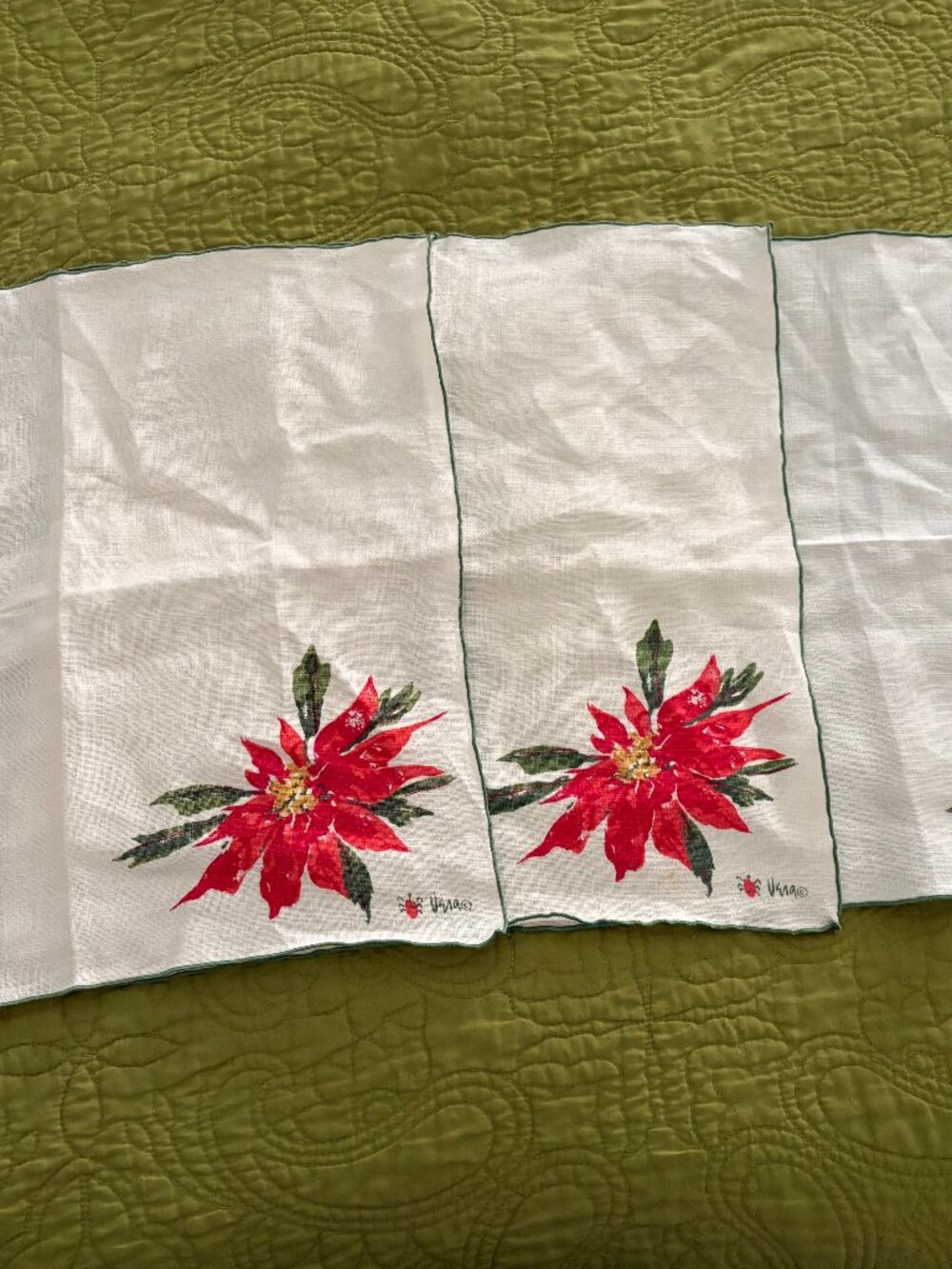 Three VERA Ladybug Poinsettia Design Cloth Napkins